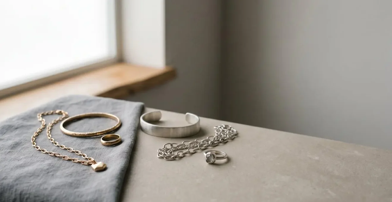 Composition élégante de bijoux en or et argent mélangés avec harmonie