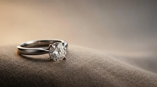 Solitaire en diamant sous éclairage professionnel illustrant la différence entre valeur d'expertise et valeur de revente