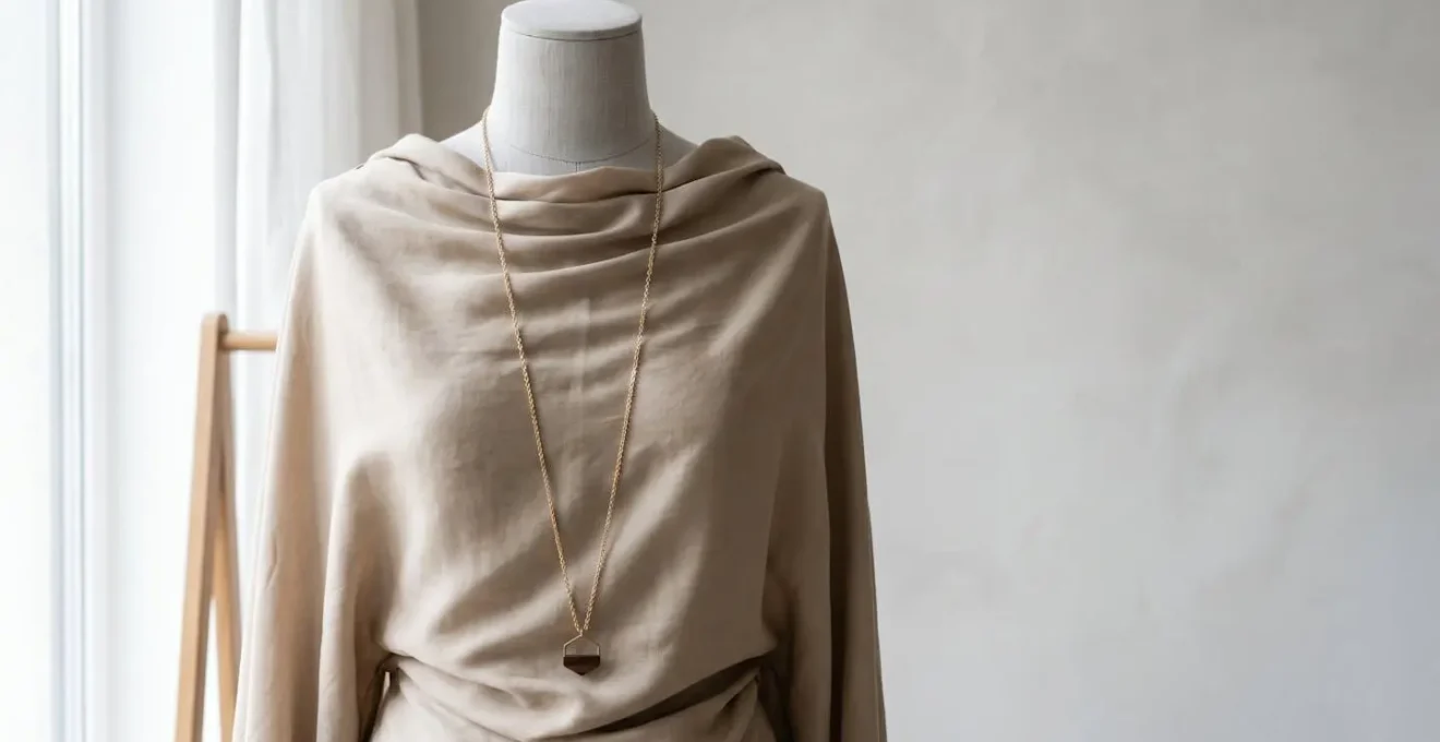 Sautoir long structurant une tenue fluide pour affiner la silhouette