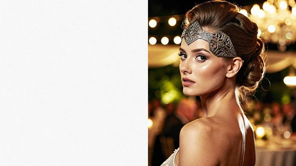 Femme élégante portant un bijou de tête scintillant fixé sur une coiffure sophistiquée lors d'une soirée